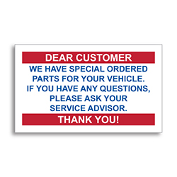 Static Cling Reminders - Part on Order (Dear Customer) - BOX of 100