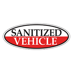 Window Sticker, Red Oval, Sanitized Vehicle - Qty. 12