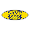 Window Sticker, Blue on Yellow Oval, SAVE $$$$$ - Qty. 12