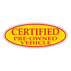 Window Sticker, Red on Yellow Oval, CERTIFIED PRE OWNED VEHICLE - Qty. 12