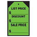 Window Price Sticker - Hang Tag - Green - List/Discount -7" x 11"- Qty. 12