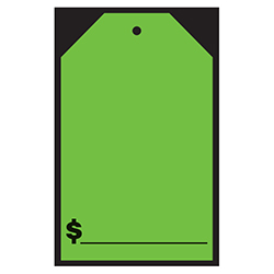 Window Price Sticker - Hang Tag - Green - $ Amount  -7" x 11"- Qty. 12