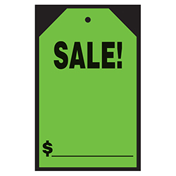 Window Price Sticker - Hang Tag - Green - Sale!  -7" x 11"- Qty. 12