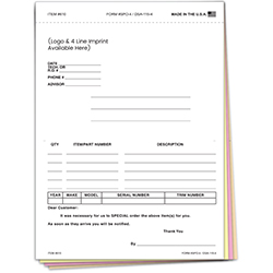 Special Parts Order Form - SPO-4 - Imprinted   - Qty. 1 each