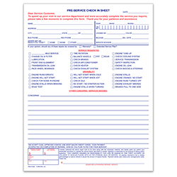 Pre-Service Check In - RO-100, Generic - Qty. 100