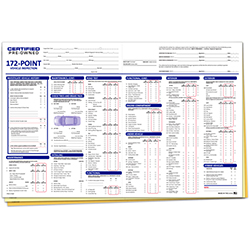 Cert. Pre-owned 172 Pt.Multi-Point Vehicle Insp. Report - 3 Part - Qty. 100