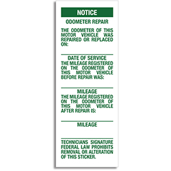 Odometer Repair Labels - ORL - Green Print - 1.5" x 4" - Qty. 25