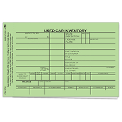 Used Car Inventory Card - 2 Part - 6-5/8" x 4-1/4" - Qty. 100