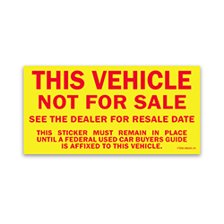 Vehicle Not for Sale Sticker - 2 3/4" x 5 1/2" - Qty. 100