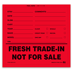 Fresh Trade-In Not For Sale Sticker - 6-1/2" x 6" - Qty. 100